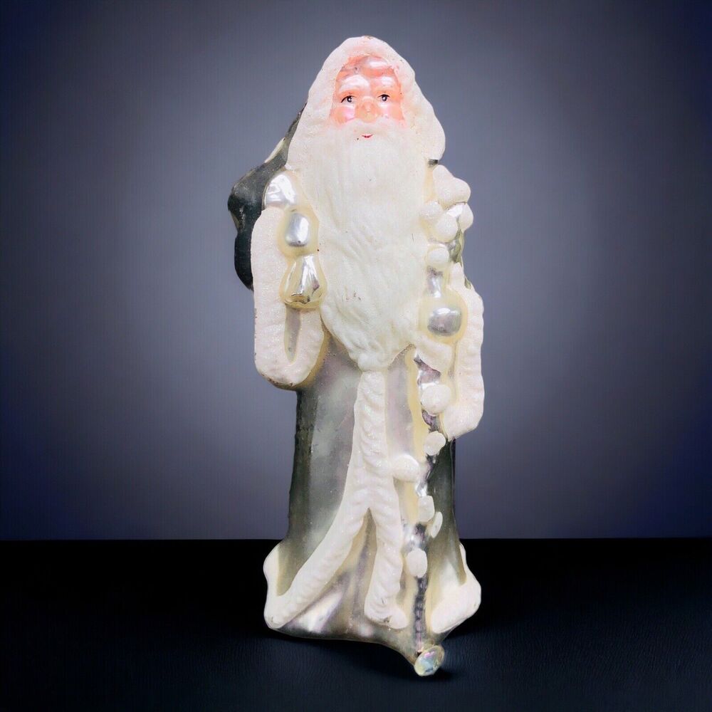 Mercury Glass Santa Christmas Statue Figure Snow Glitter Old‎ World 12” READ